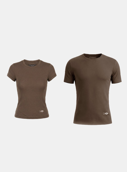 [w-tee26-054] BS Cotton Jersey Fitted Short Sleeve T-Shirt - Brown
