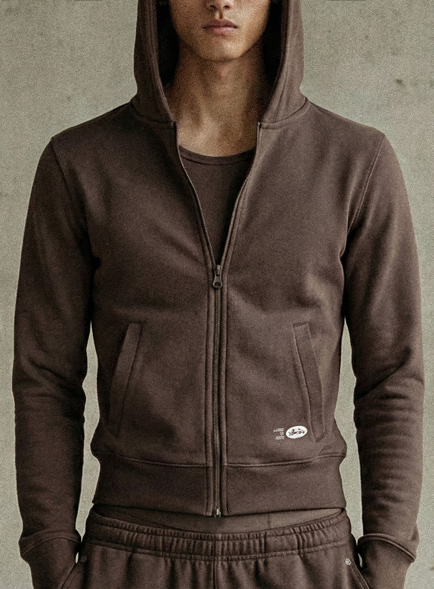 [w-hde26-002] BS Cotton Jersey Zip-Up Hoodie - Brown