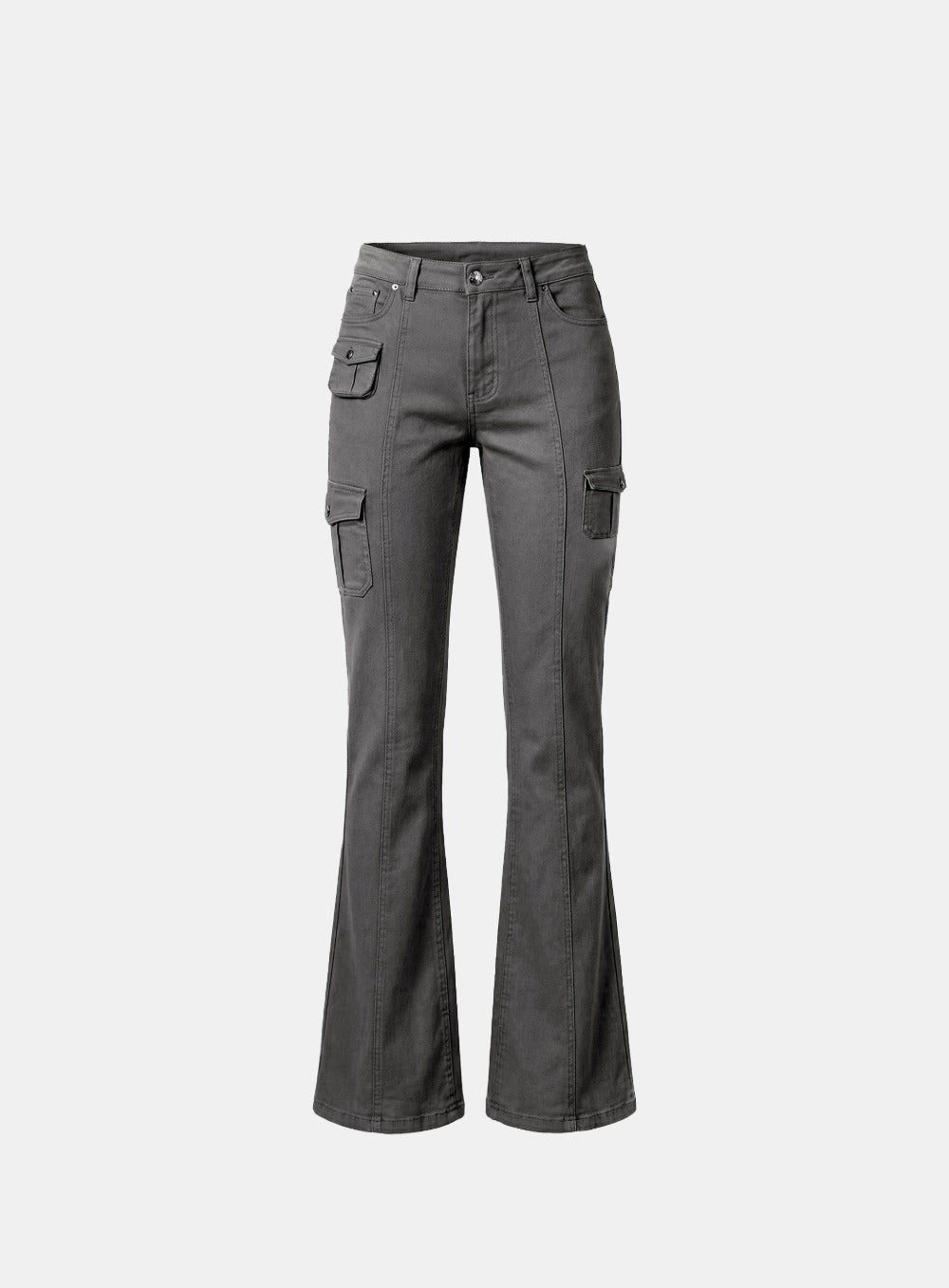 [w-pts26-092] 109 Low-Rise Cargo Bootcut Pants - Charcoal