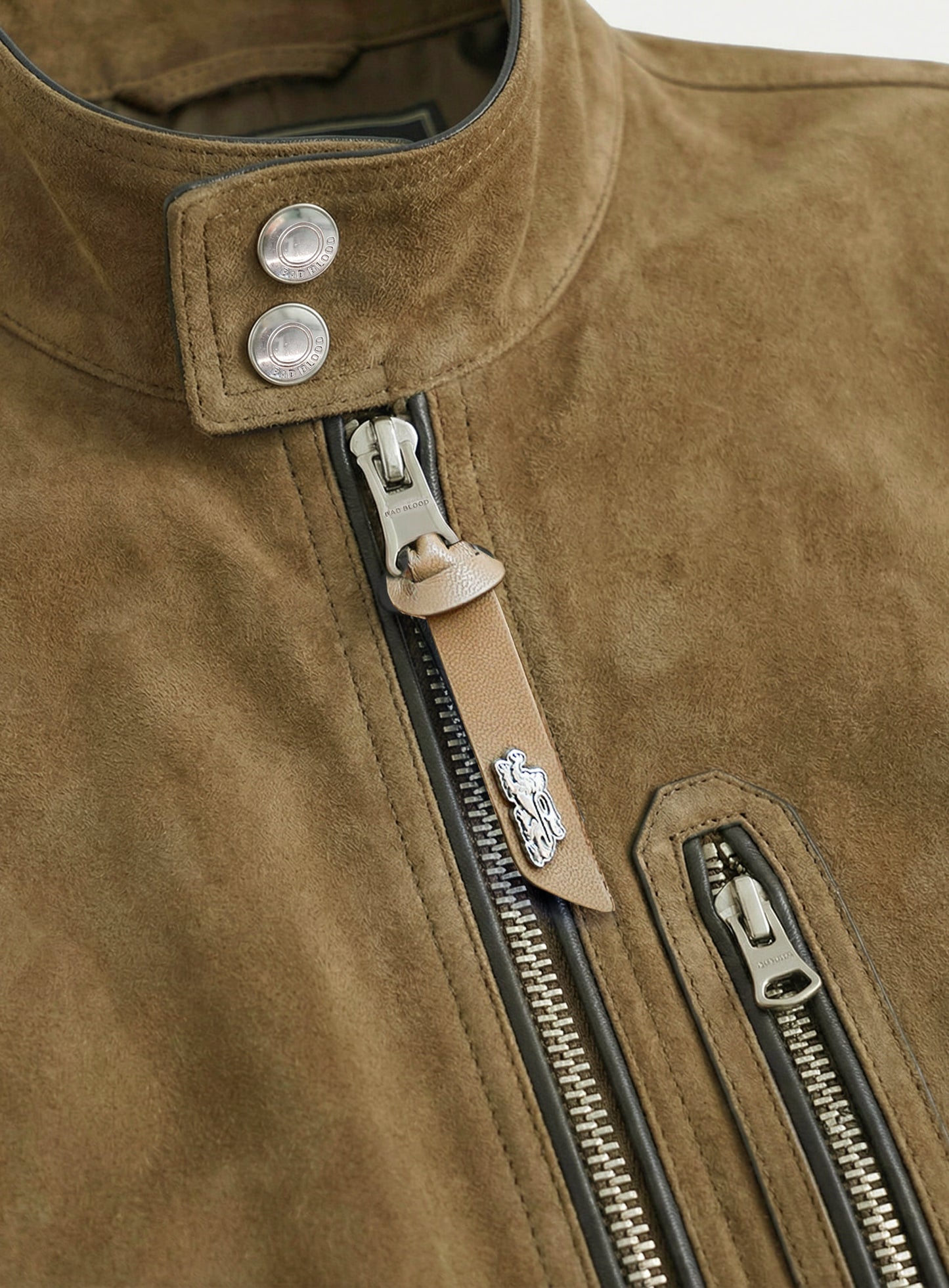 [w-jkt26-017] Arc Suede Contrast Bomber Jacket - Brown