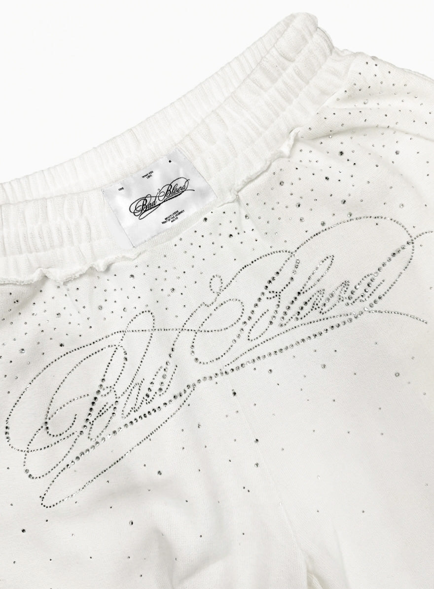 [w-pts25-121] Dark Classic Rhinestone Jogger - White