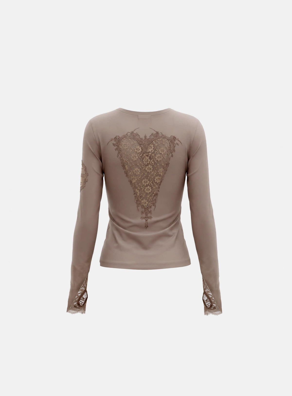 [w-tee26-292] H.B.B. Lace Back Point Crew Neck Long Sleeve - Nude