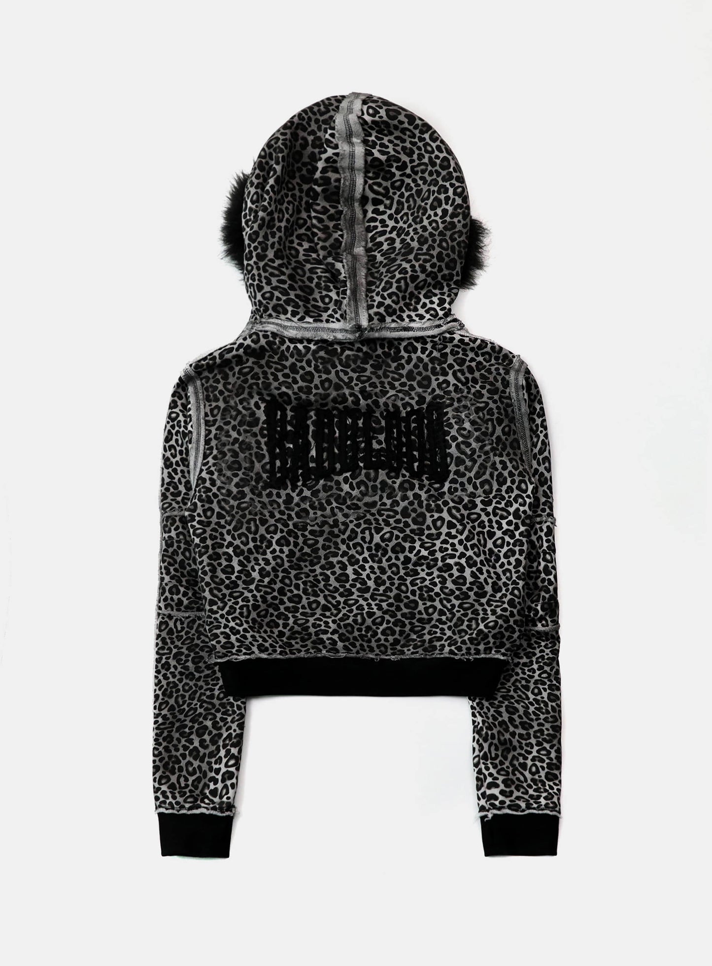 [w-hde25-081] Low Edge Detachable Fur Hooded Zip-Up Slim Fit - White Leopard