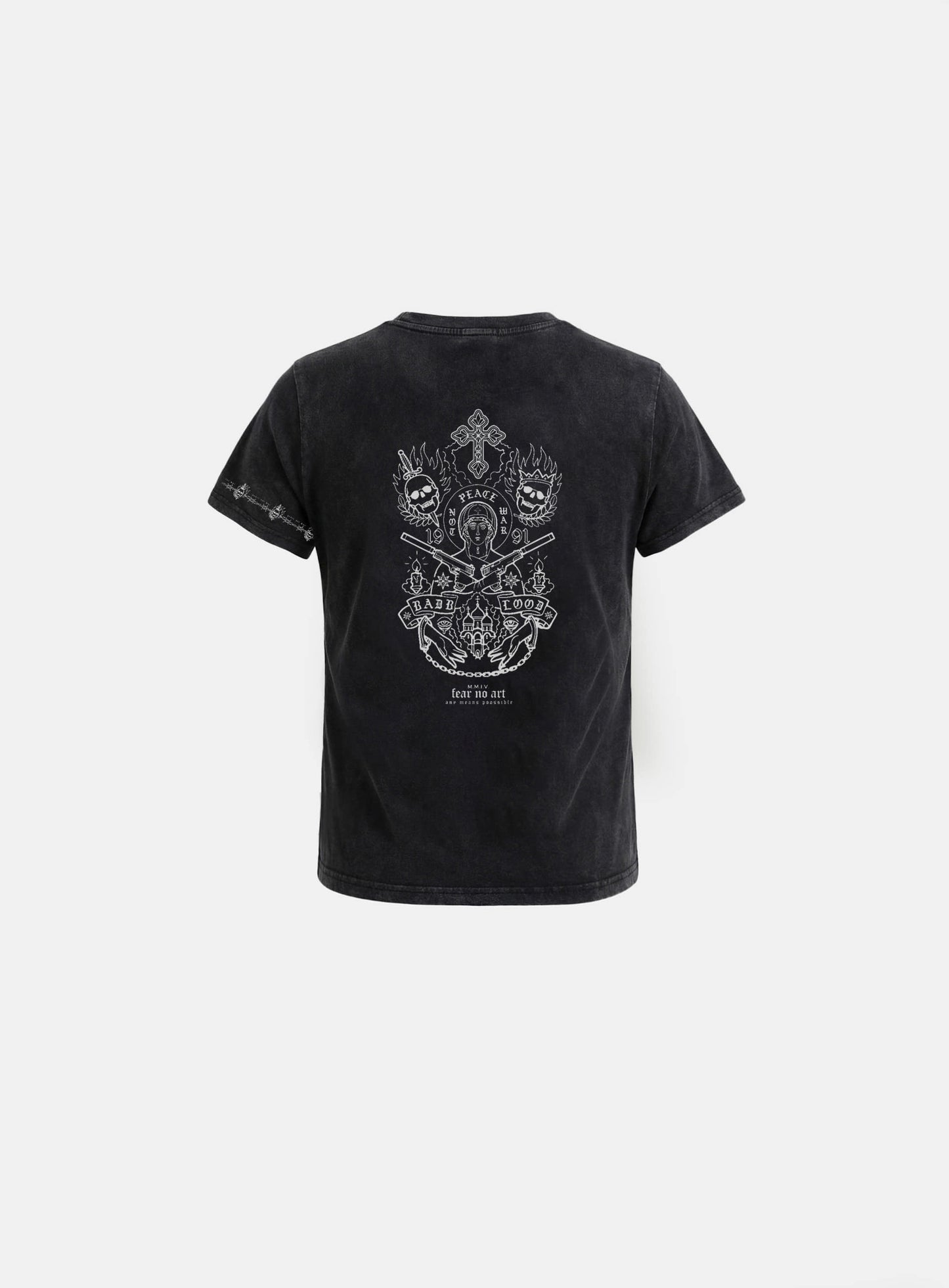 [w-tee26-154] Peace Not War Print 1/2 T-Shirt - Black