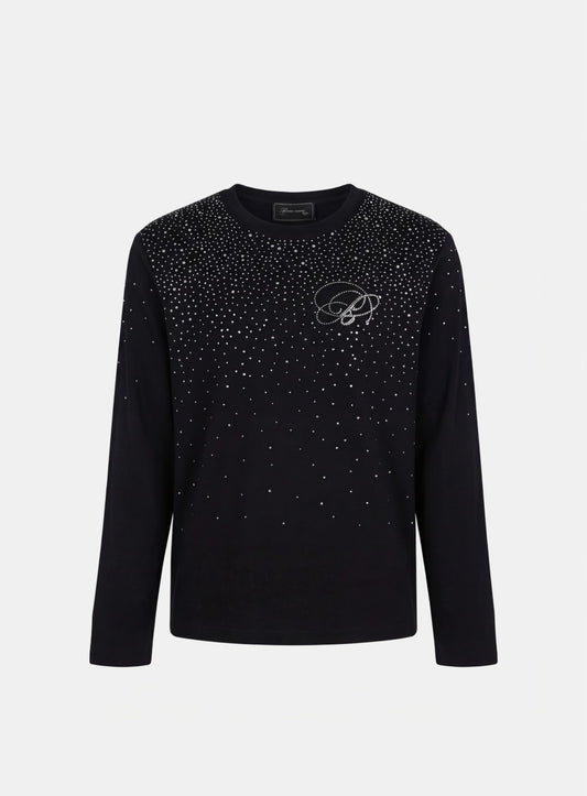 [w-tee26-014] Dark Classic Rhinestone Long Sleeve - Black