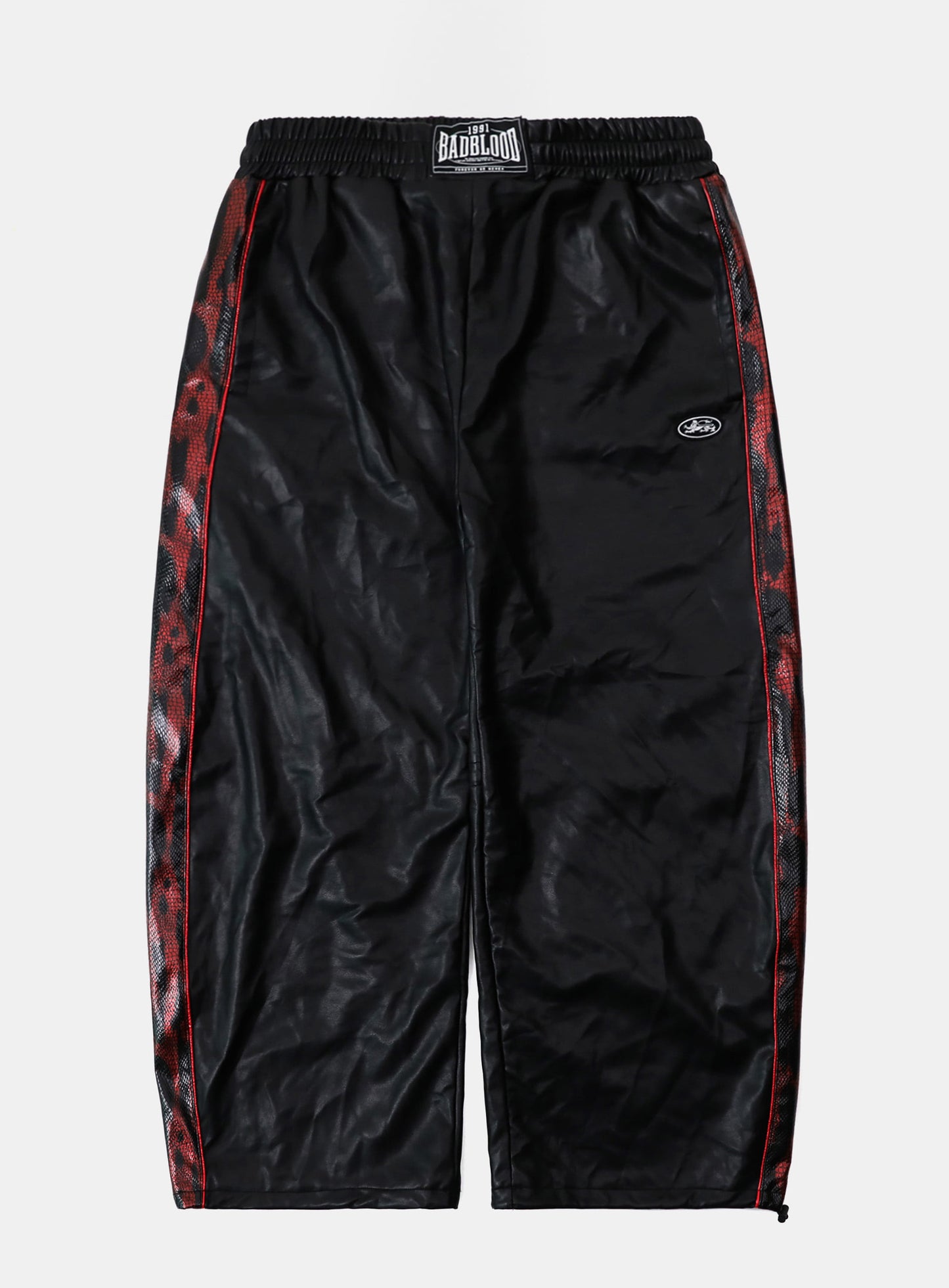 [w-pts25-091] Contrast Leather Track Pants - Red Python