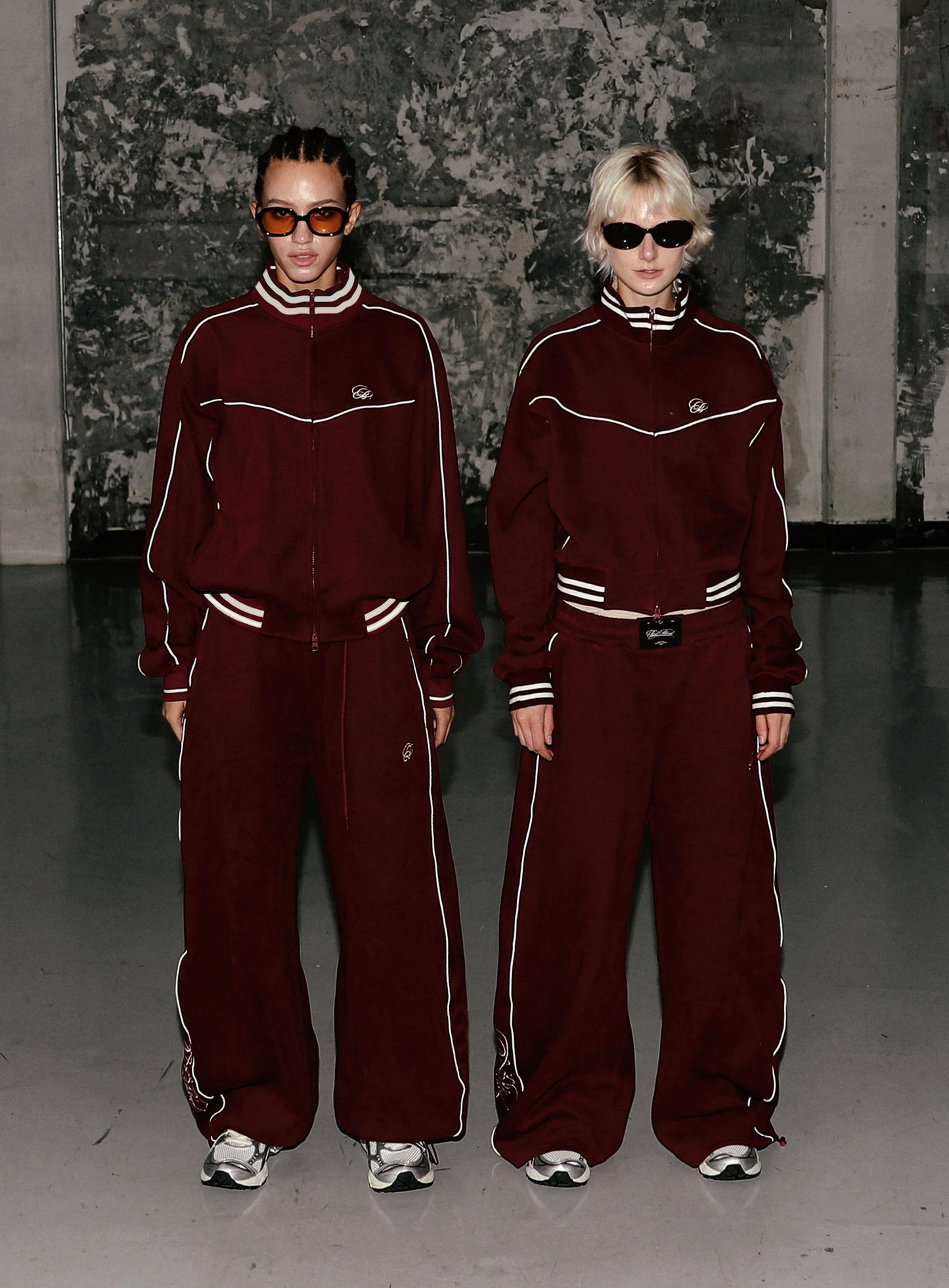 Dark Classic Pinstripe Track Jacket - Wine