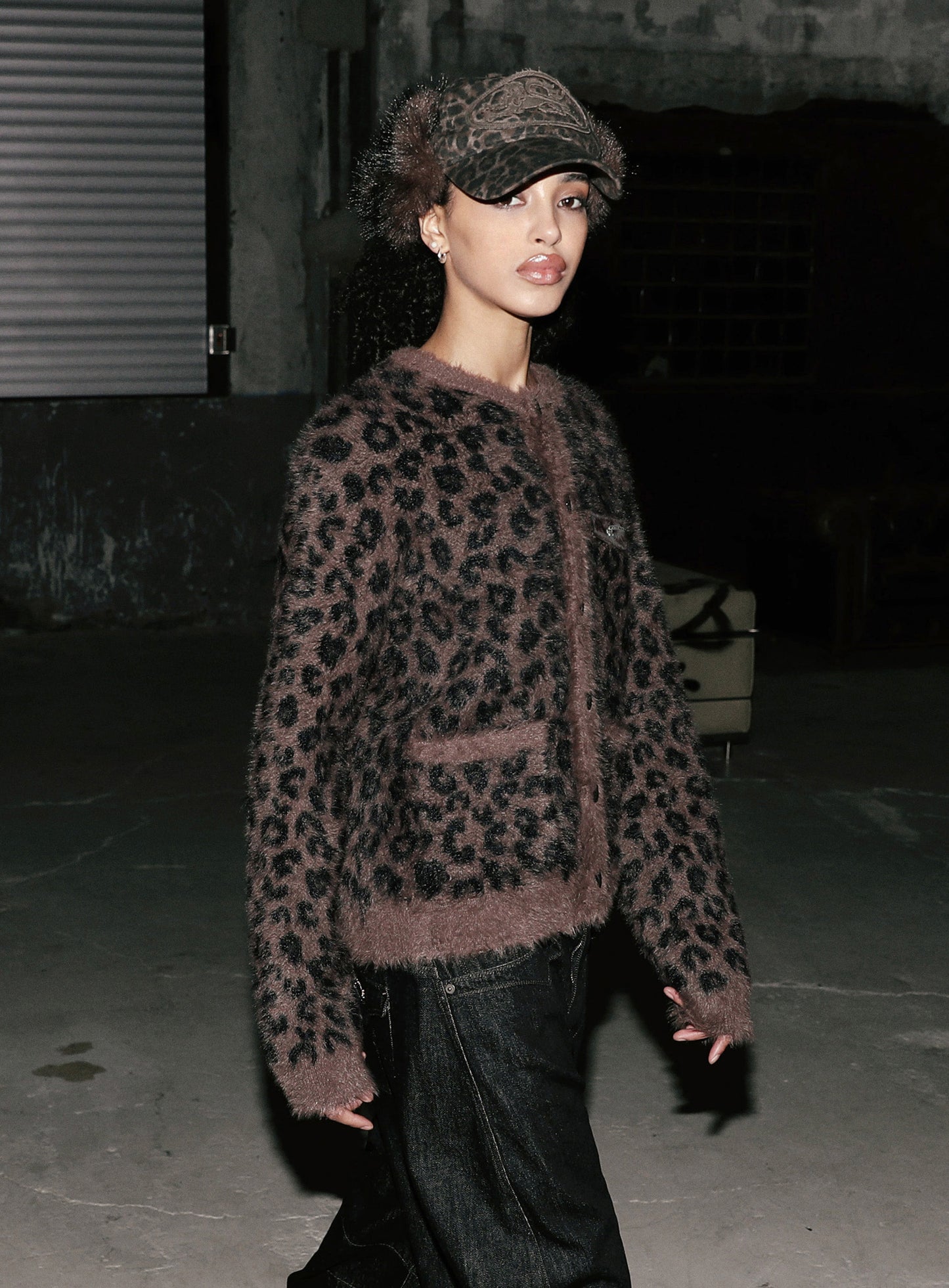 [w-cdg25-014] Viper Mohair Cardigan - Brown Leopard