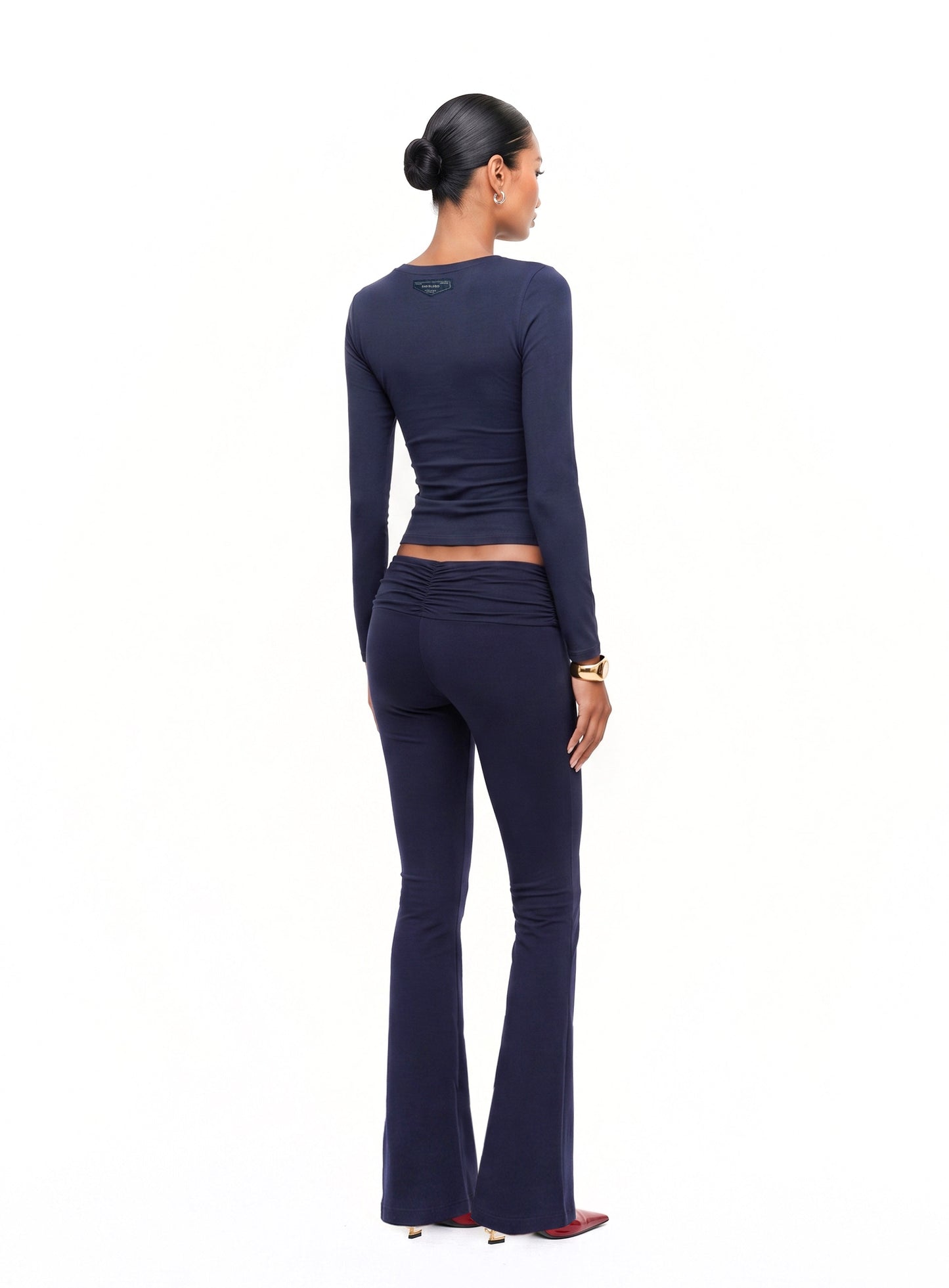 [w-tee26-081] Everyday Scoop Neck Long Sleeve T-Shirt - Navy