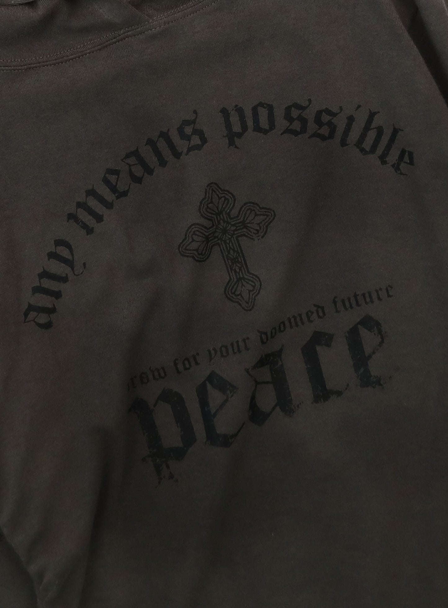 [w-hde25-088] PEACE NOT WAR Slim Cutout Hoodie - Charcoal