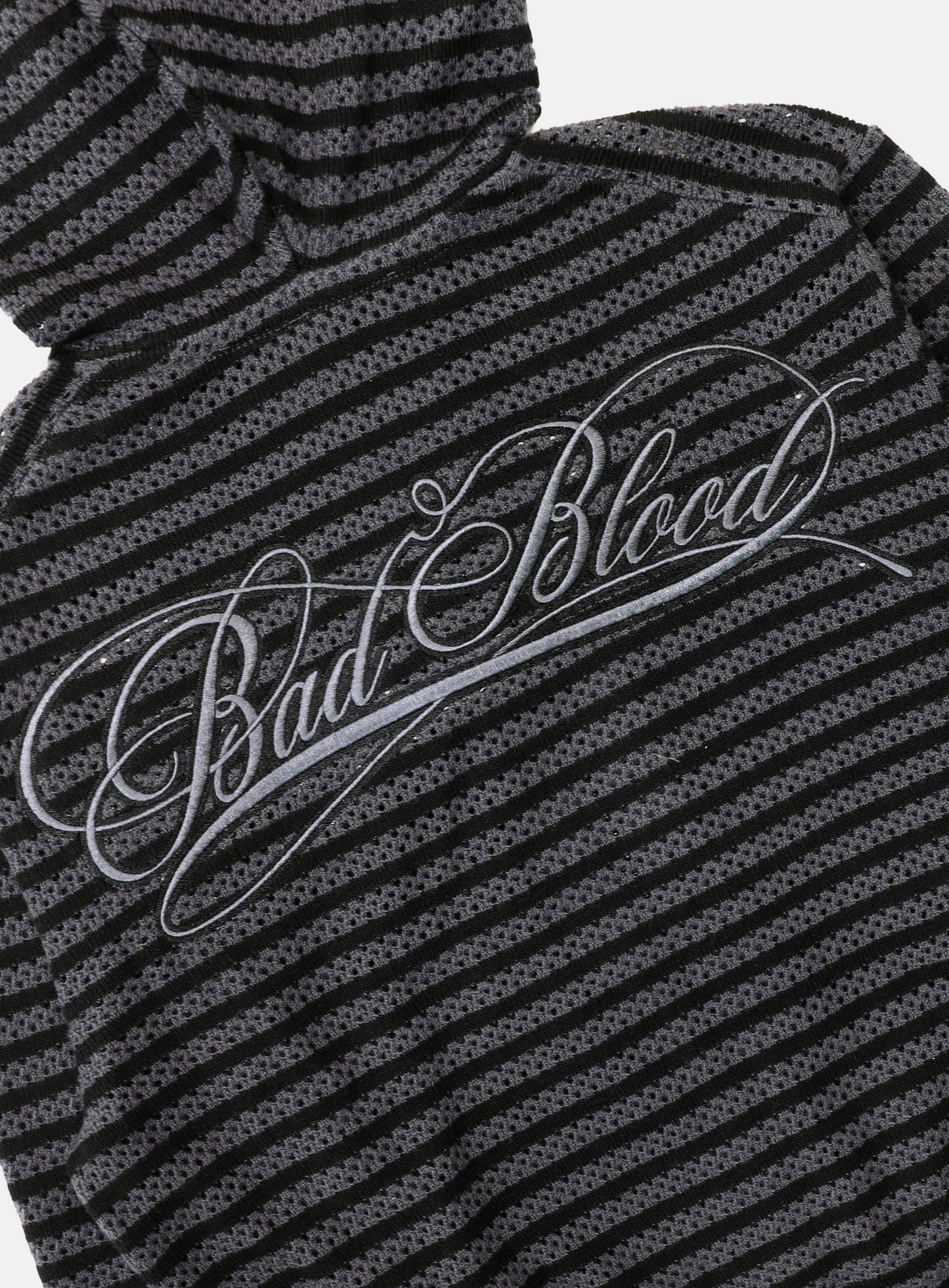 Striped Crochet Knit Hoodie - Charcoal/Black