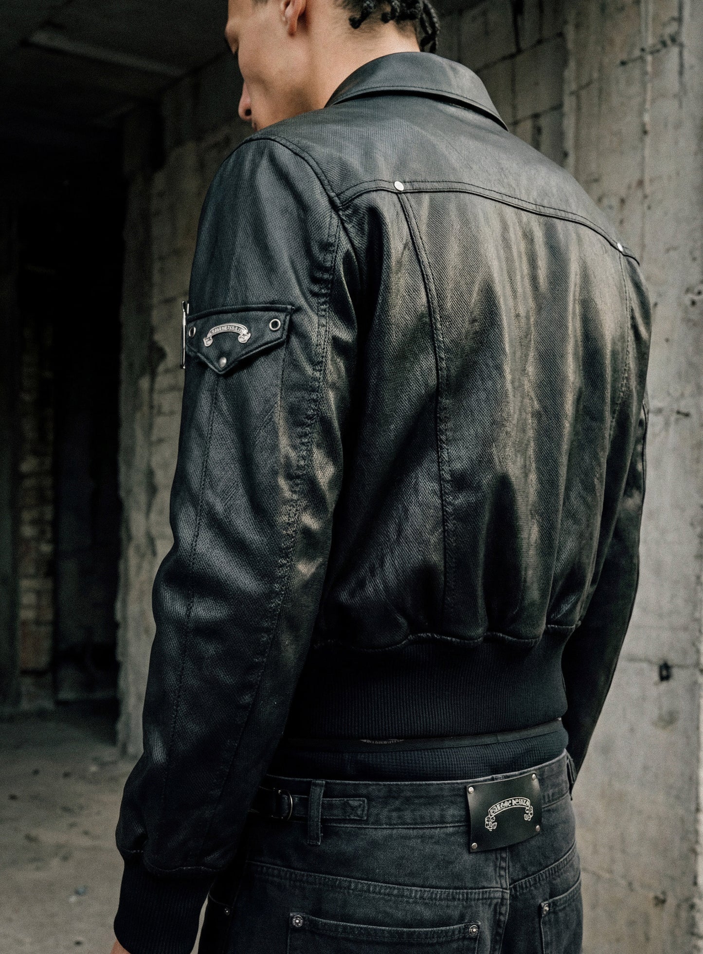 [w-jkt25-073] Daytona High-Neck Bomber Jacket - Black Leather