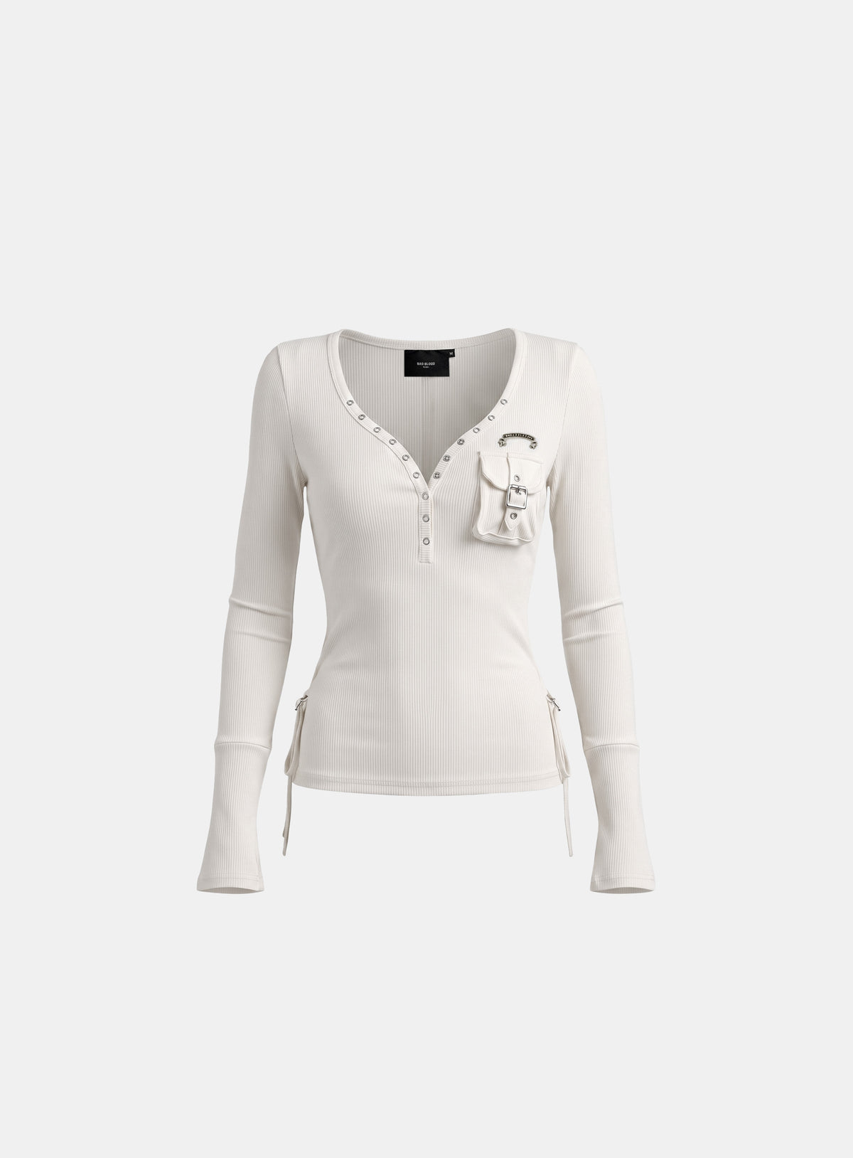 [w-tee26-255] Delta 2 Utility Cotton Rib Henley Neck Long Sleeve – White
