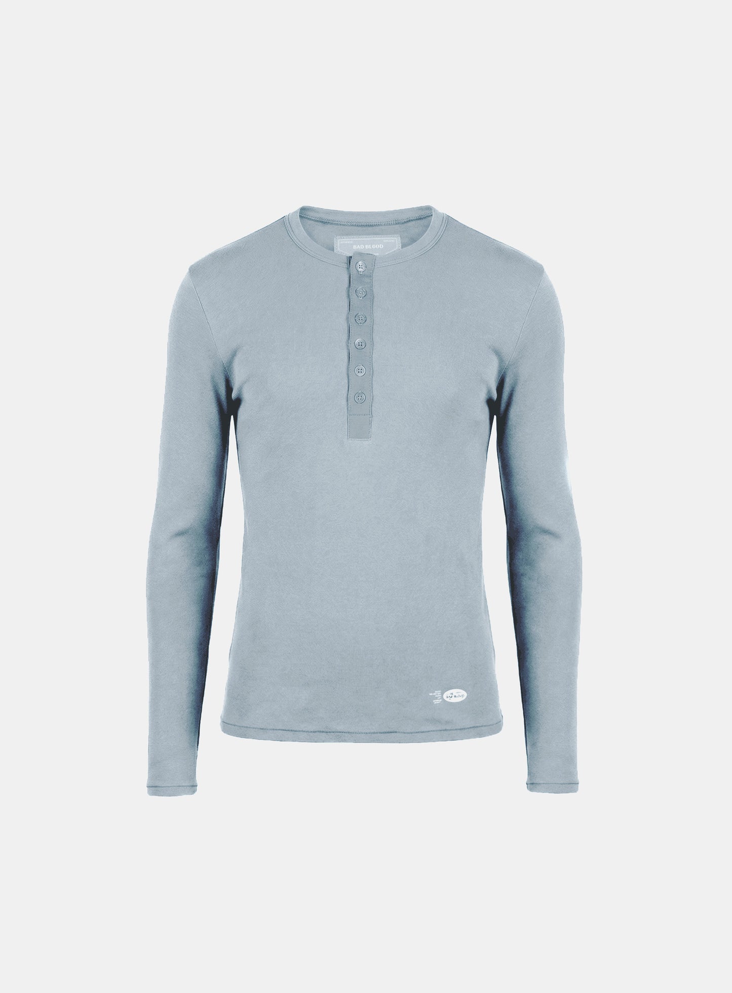 [w-tee26-039] BS Cotton Jersey Fitted Henley Neck Long Sleeve T-Shirt - Light Blue