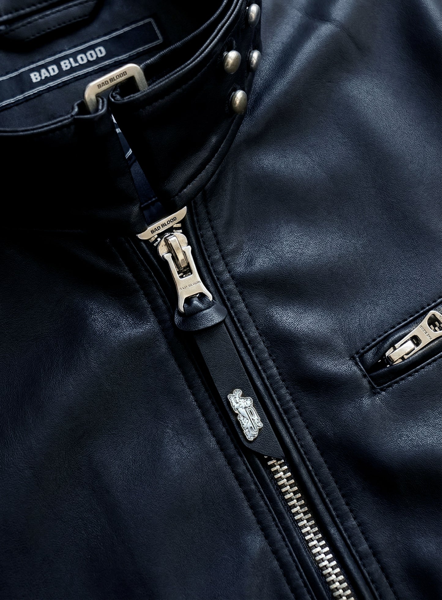 [w-jkt26-020] Spina High-Neck Jacket - Navy Leather