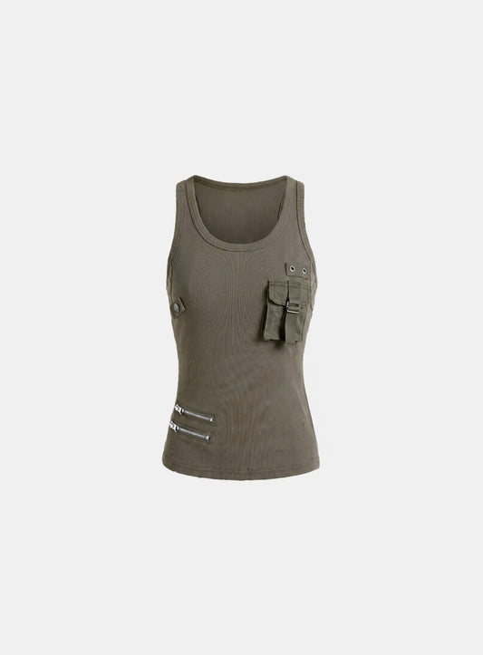 [w-tnk26-049] Delta Utility Cotton Lip Tank - Military Green