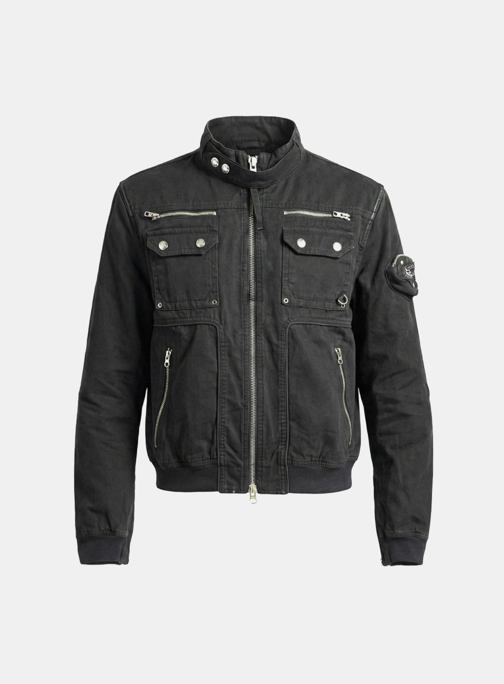 [w-jkt25-066] Daytona High-Neck Strap Bomber Jacket - Washed Black