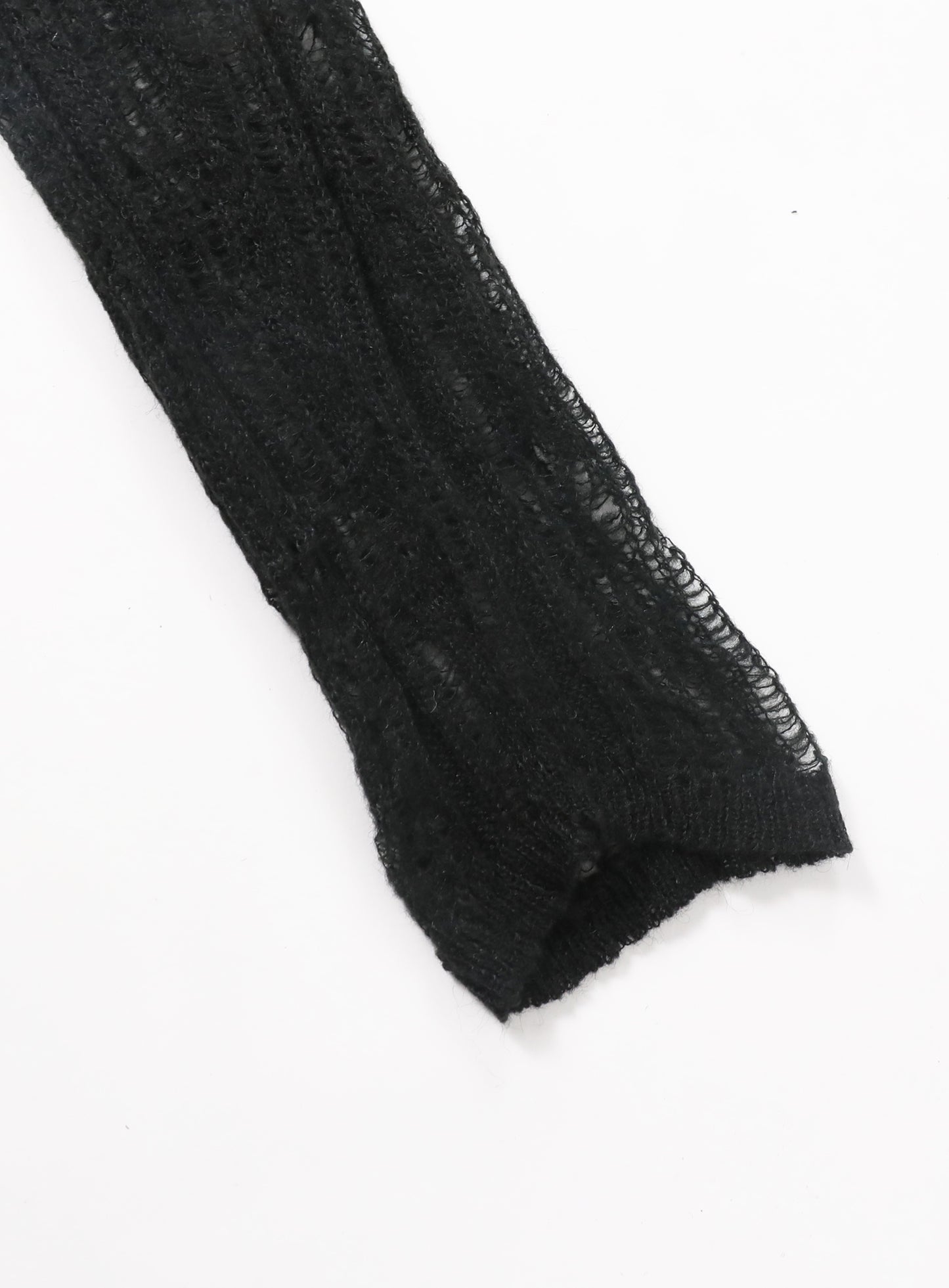 Ripped Knit Hooded Sweater - Black