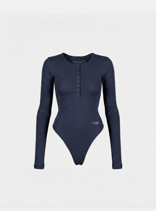 [w-jst26-004] BS Cotton Jersey Henley Neck Bodysuit - Navy