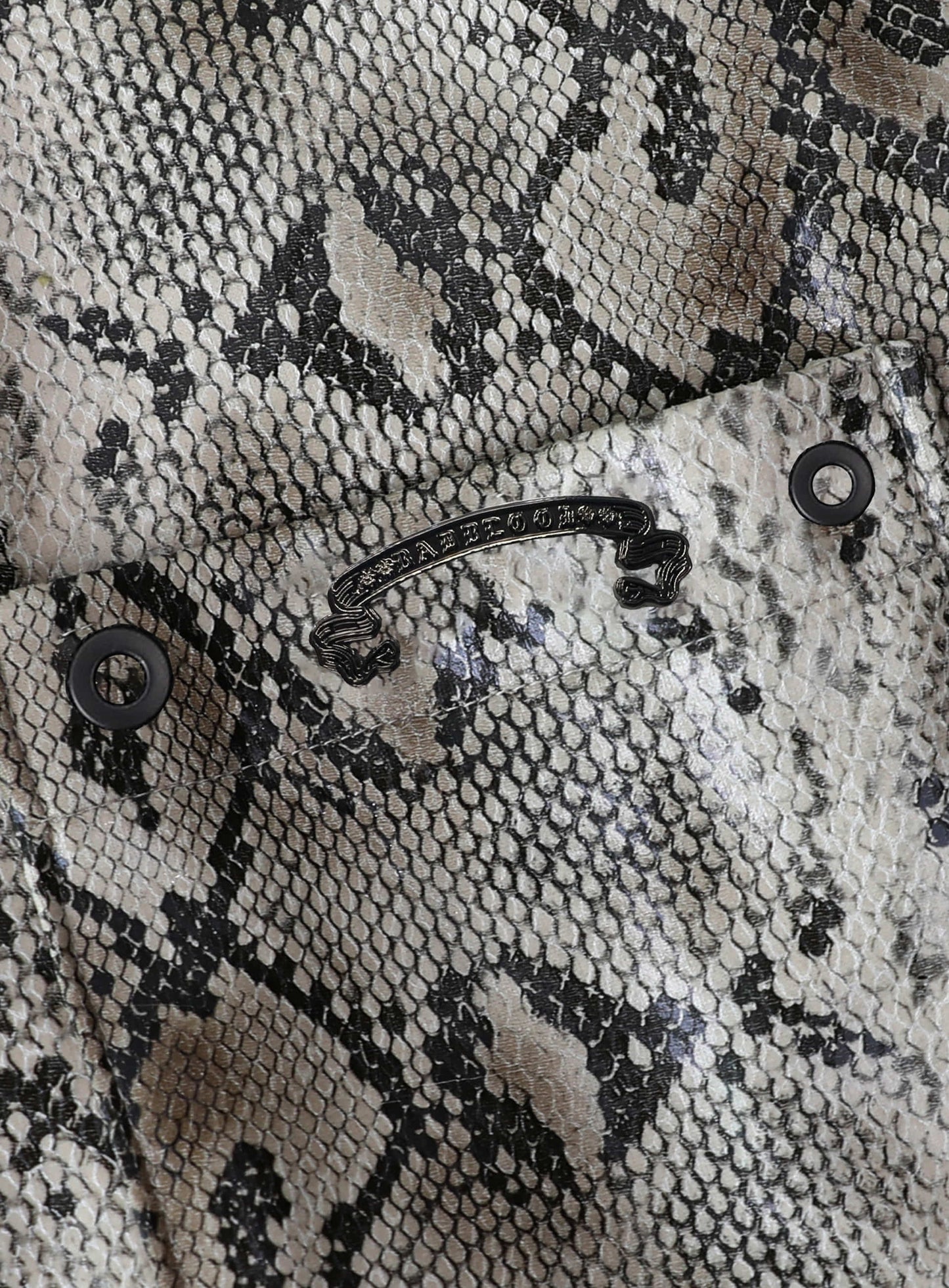 Viper Logo Leather Short Sleeve Shirt - Beige Python