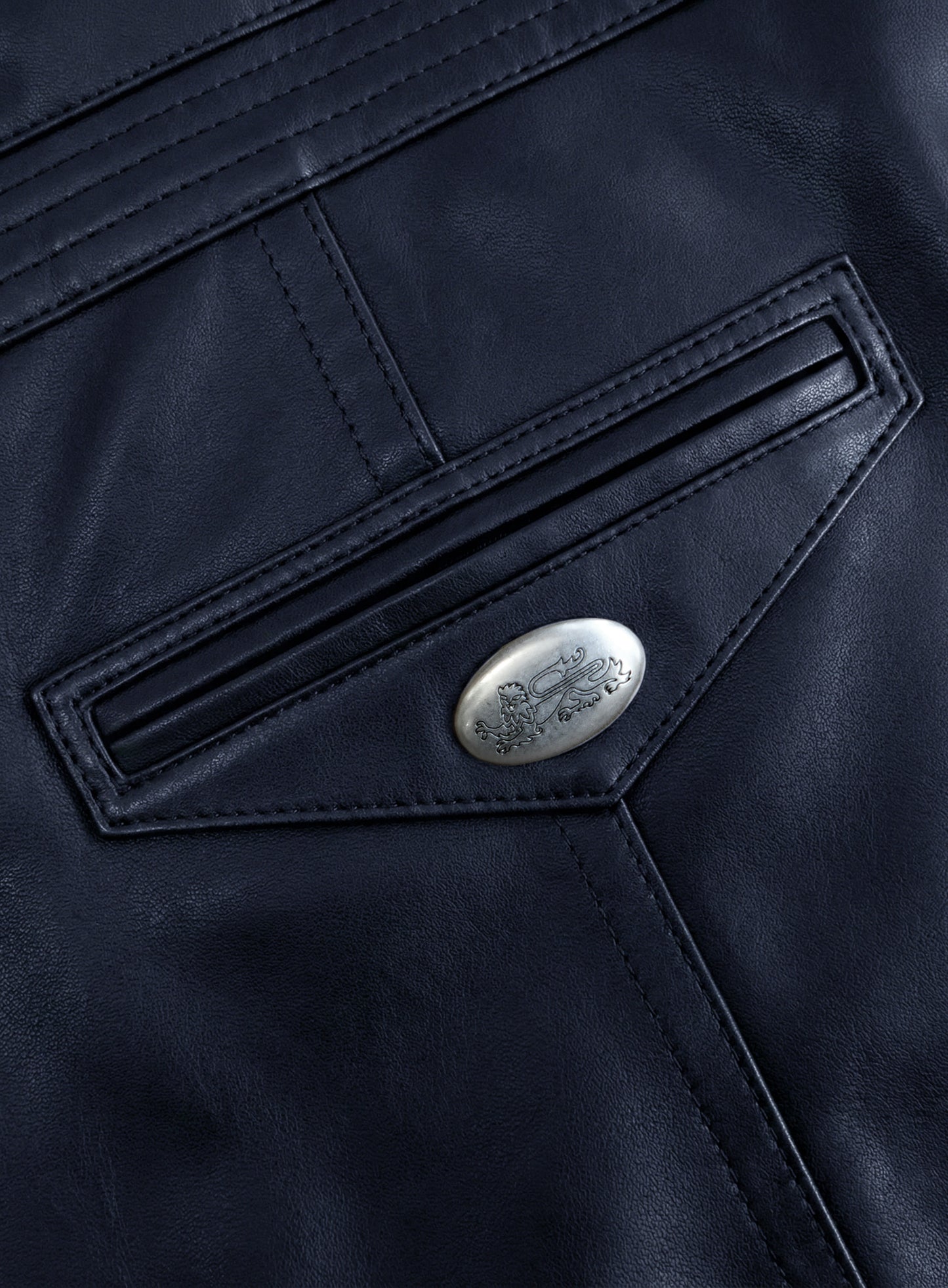 [w-jkt26-020] Spina High-Neck Jacket - Navy Leather