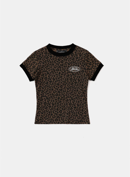 Mystic Oval Logo Jersey Ringer T-Shirt - Brown Leopard