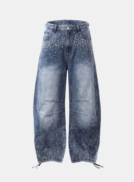 [w-pts25-102] BBNT Rhinestone Curved Pants - Light Blue