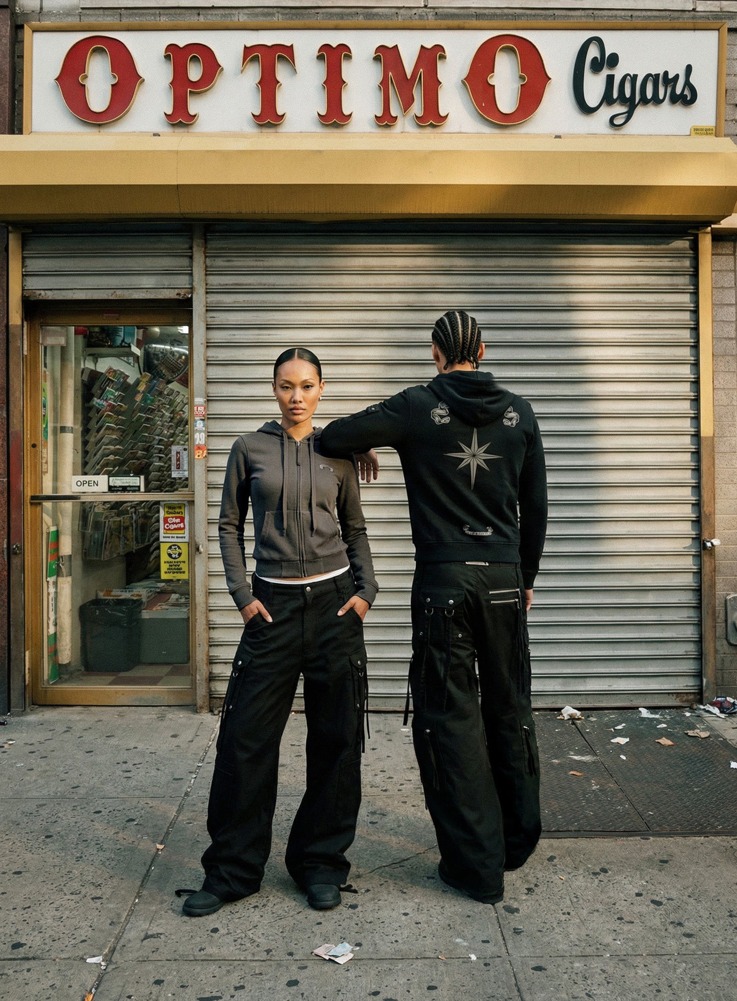 [w-pts26-065] Strap Semi-Curved Fit Cargo Pants - Black