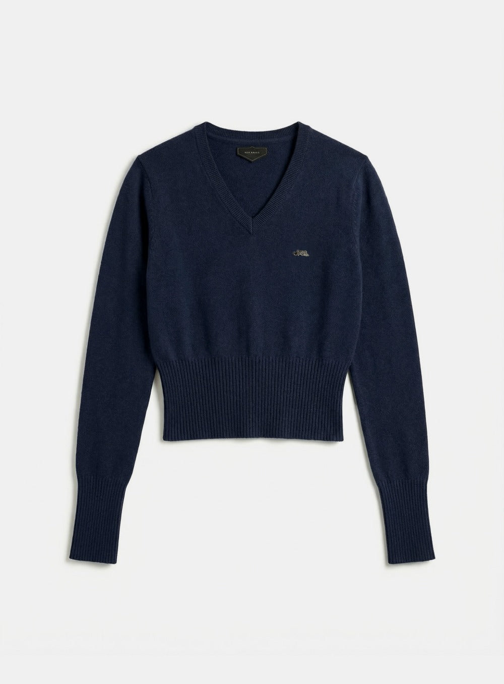 [w-knt26-019] Fine Merino Wool V-Neck Knit - Navy