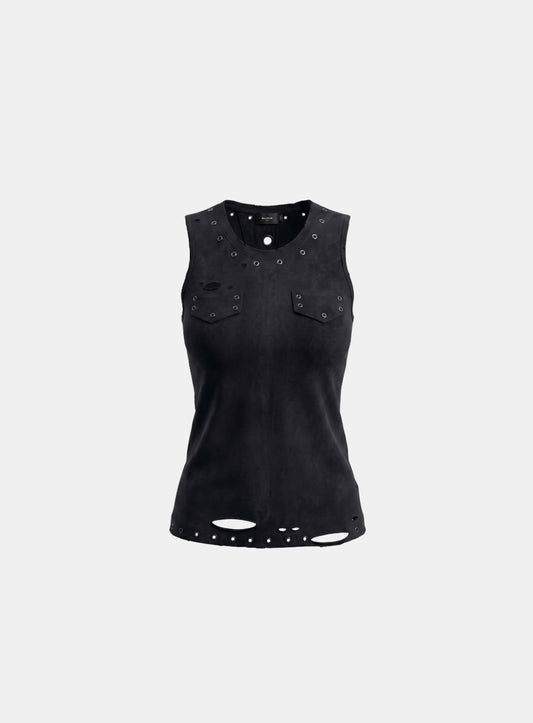 [w-tnk26-080] Raven Destroyed Eyelet Tank - Black