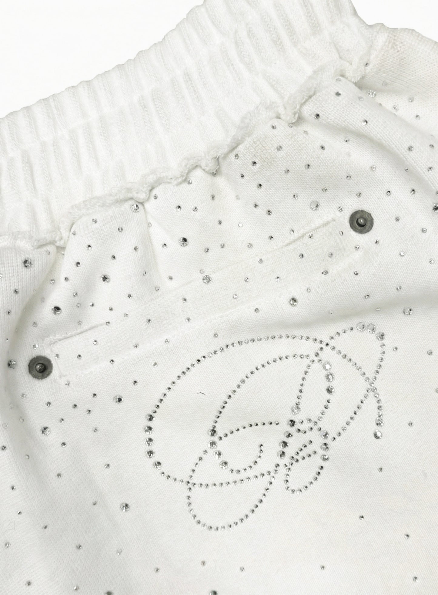 [w-pts25-121] Dark Classic Rhinestone Jogger - White