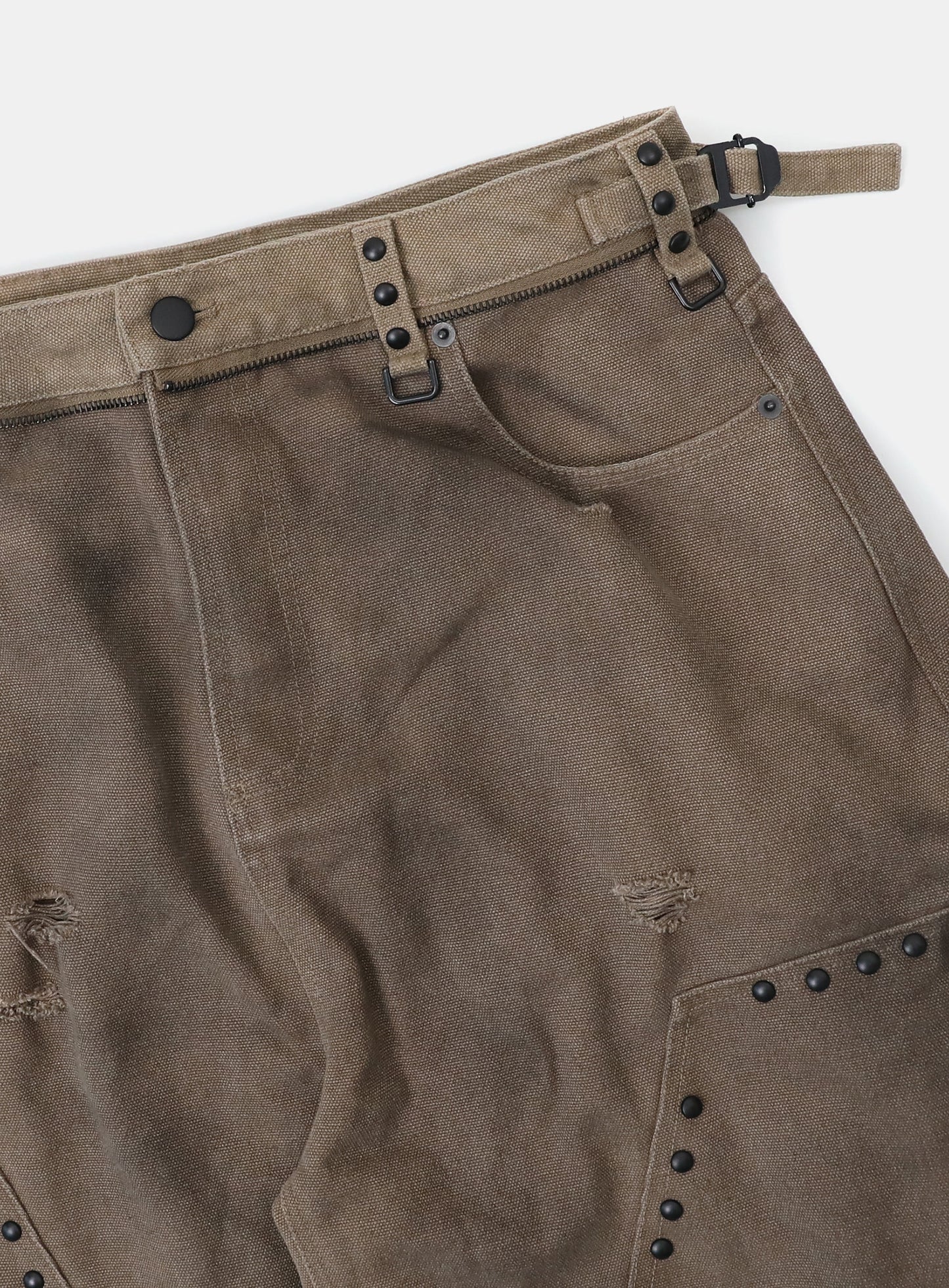 [w-pts25-082] Studded Carpenter Curved Pants - Brown