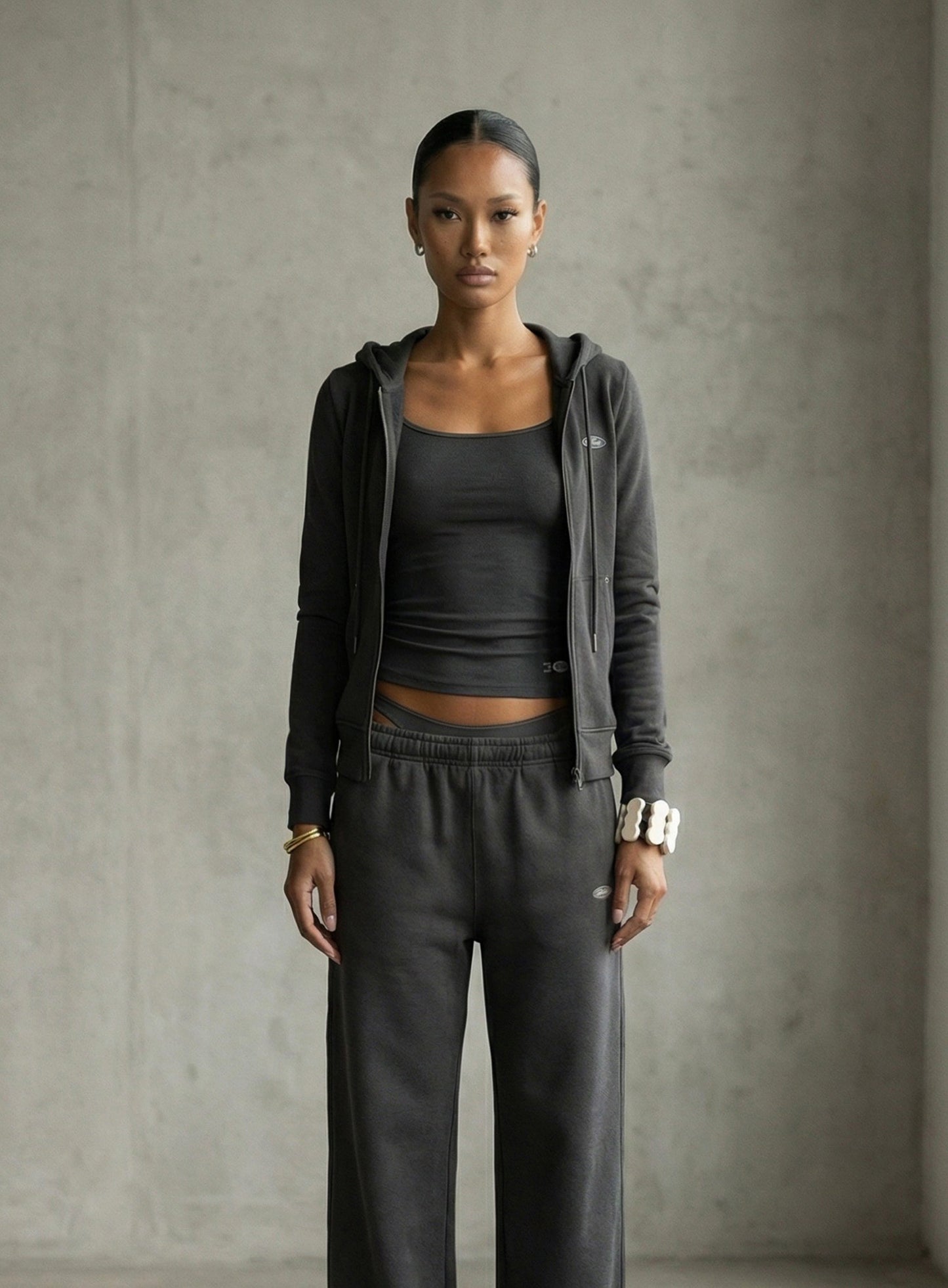 [w-hde26-008] BS Soft Terry Zip-Up Hoodie - Charcoal