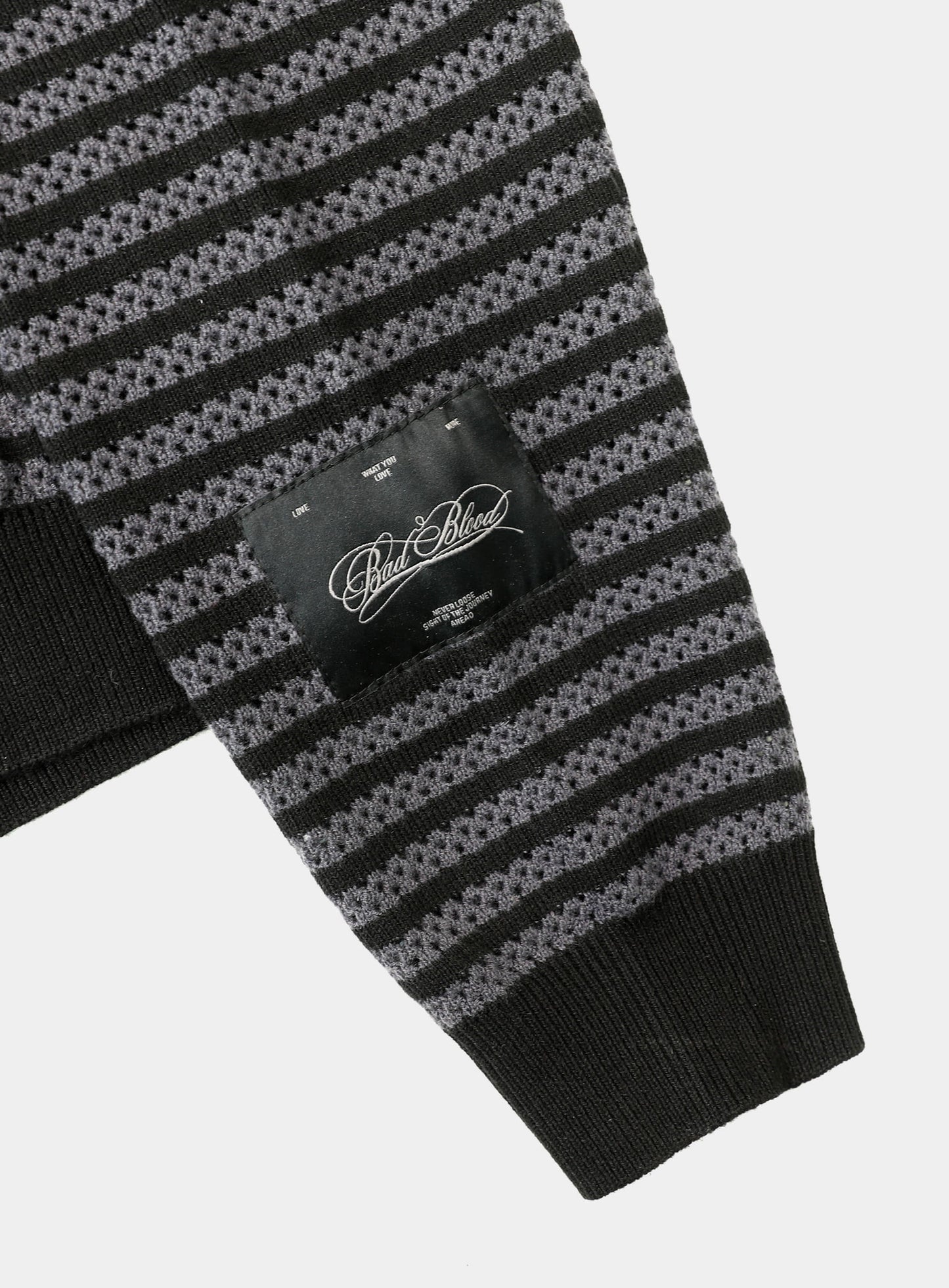 Striped Crochet Knit Hoodie - Charcoal/Black