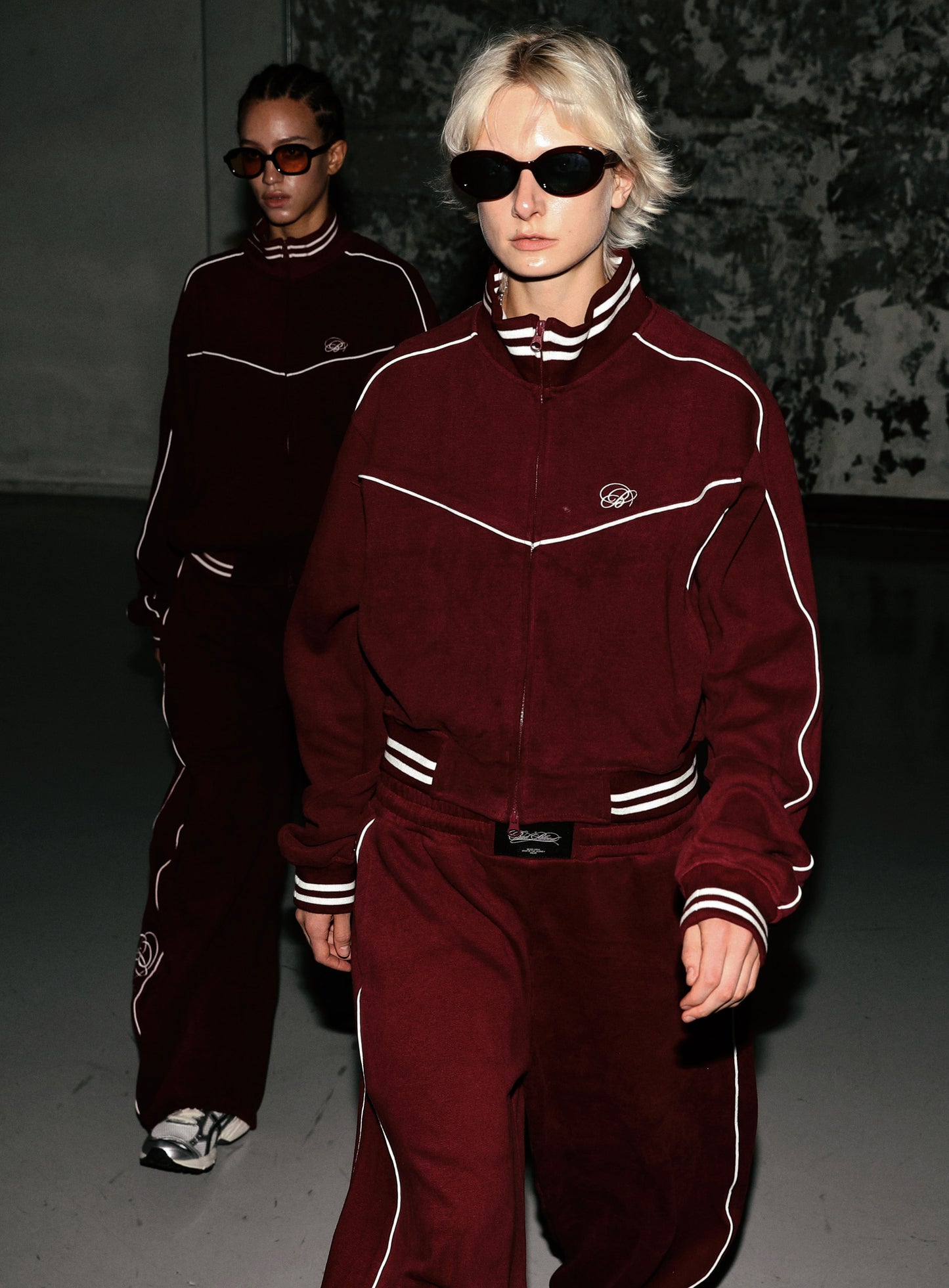Dark Classic Pinstripe Track Jacket - Wine