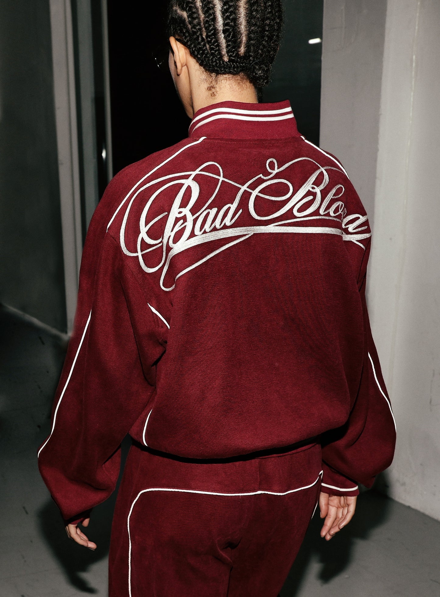 Dark Classic Pinstripe Track Jacket - Wine