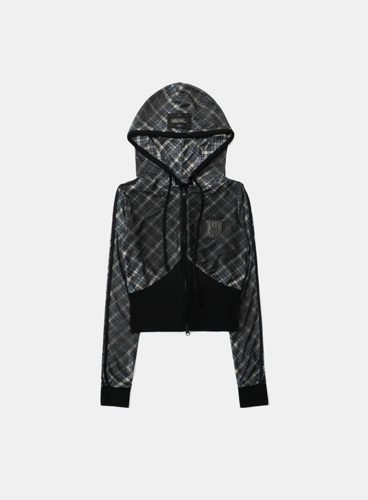Vintage Club Slim-Fit Hooded Zip-Up - Checkblack