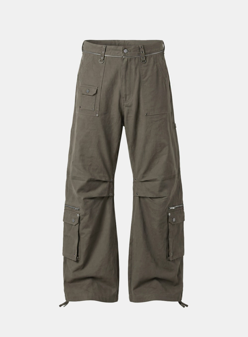 [w-pts26-116] Alpha Curved Bootcut Cargo Pants - Khaki