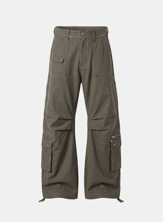 [w-pts26-116] Alpha Curved Bootcut Cargo Pants - Khaki