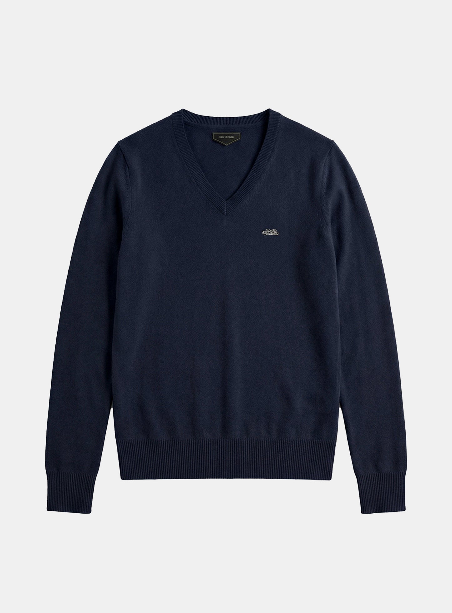 [w-knt26-019] Fine Merino Wool V-Neck Knit - Navy