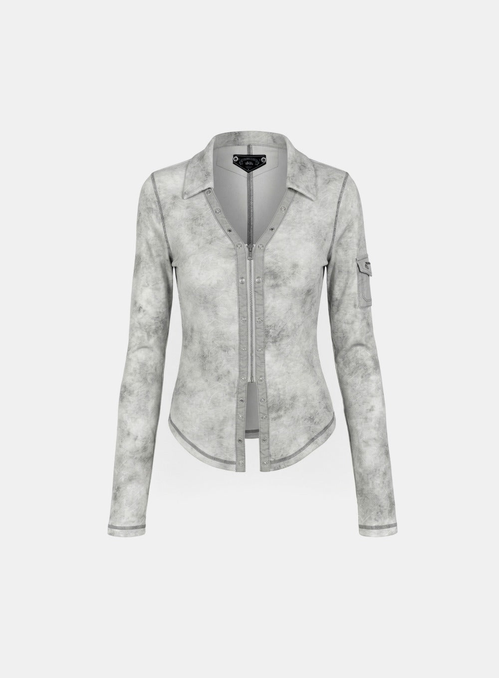 [w-cdg26-001] Viper Cotton Rib V-Neck Collared Zip-Up - White