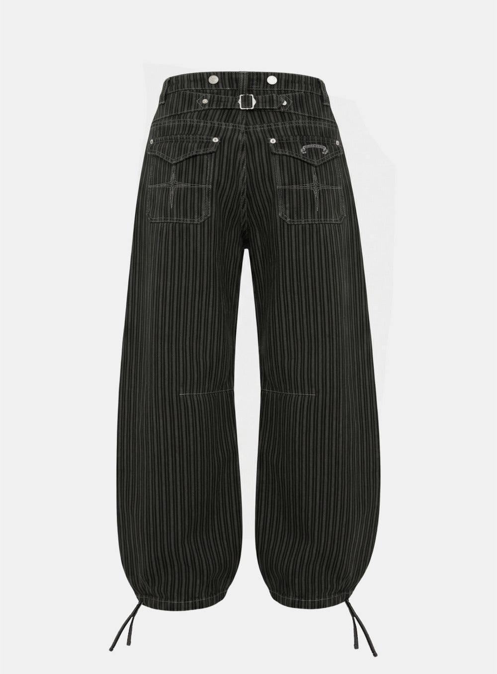 [w-pts25-125] 0509 Shinchiback Semi-Curved Pants - Charcoal/Striped