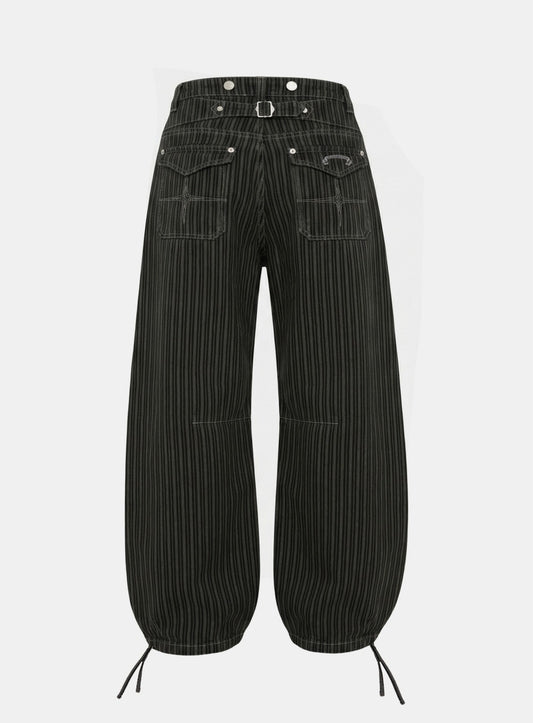 [w-pts25-125] 0509 Shinchiback Semi-Curved Pants - Charcoal/Striped
