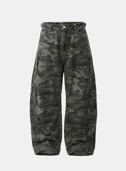 [w-pts25-078] Viper Gemstone Curved Pants - Green Camo