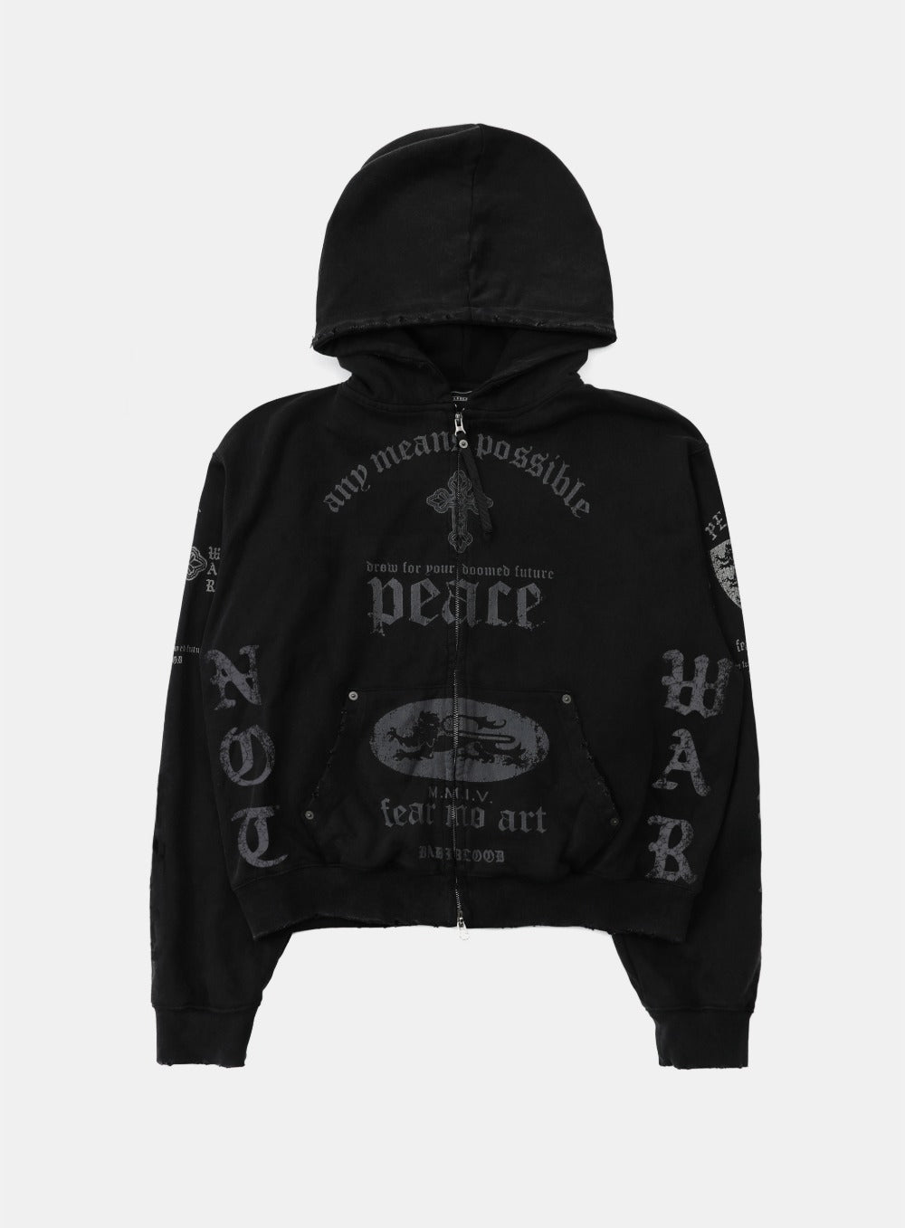 PEACE NOT WAR Hooded Zip-Up - Dusty Black