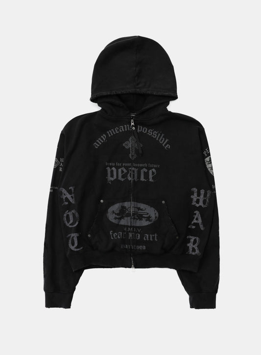 PEACE NOT WAR Hooded Zip-Up - Dusty Black