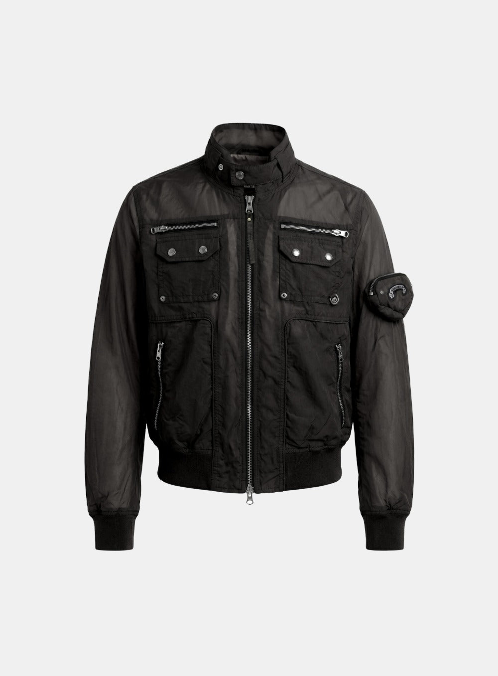 [w-jkt26-034] Daytona High-Neck Lightweight Nylon Bomber Jacket - Black
