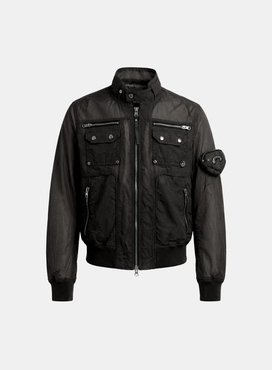 [w-jkt26-034] Daytona High-Neck Lightweight Nylon Bomber Jacket - Black