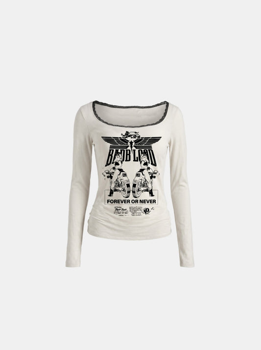 [w-tee26-162] Aero Rider Squad Loose-Fit Long Sleeve - Cream