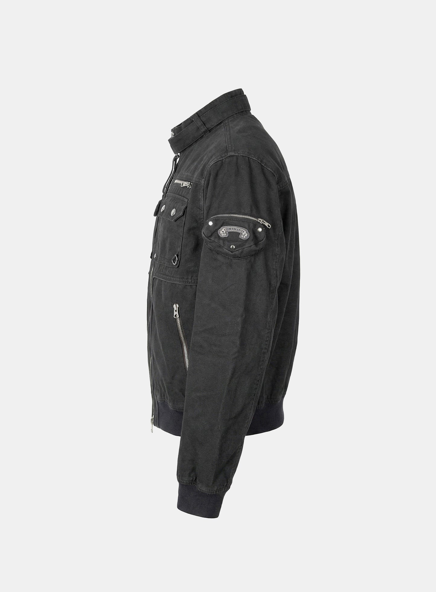 [w-jkt25-066] Daytona High-Neck Strap Bomber Jacket - Washed Black